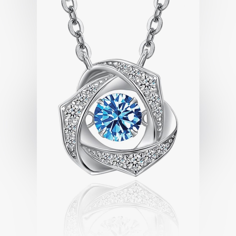 S925 Sterling Silver Blue Birthstone Cubic Zirconia Diamond Necklace